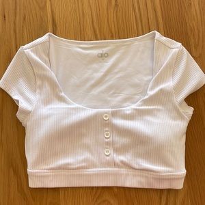 Alo Blissful Henley Bra Top - White